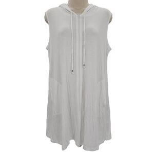 J Valdi Woman size M Kira Slub Sleeveless Full Zip Dress Swim Cover Up White NEW